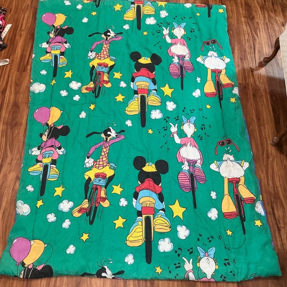 Disney Comforter Tour de Mick Twin Blue Green Reversible Vintage 80s 90s Cycling